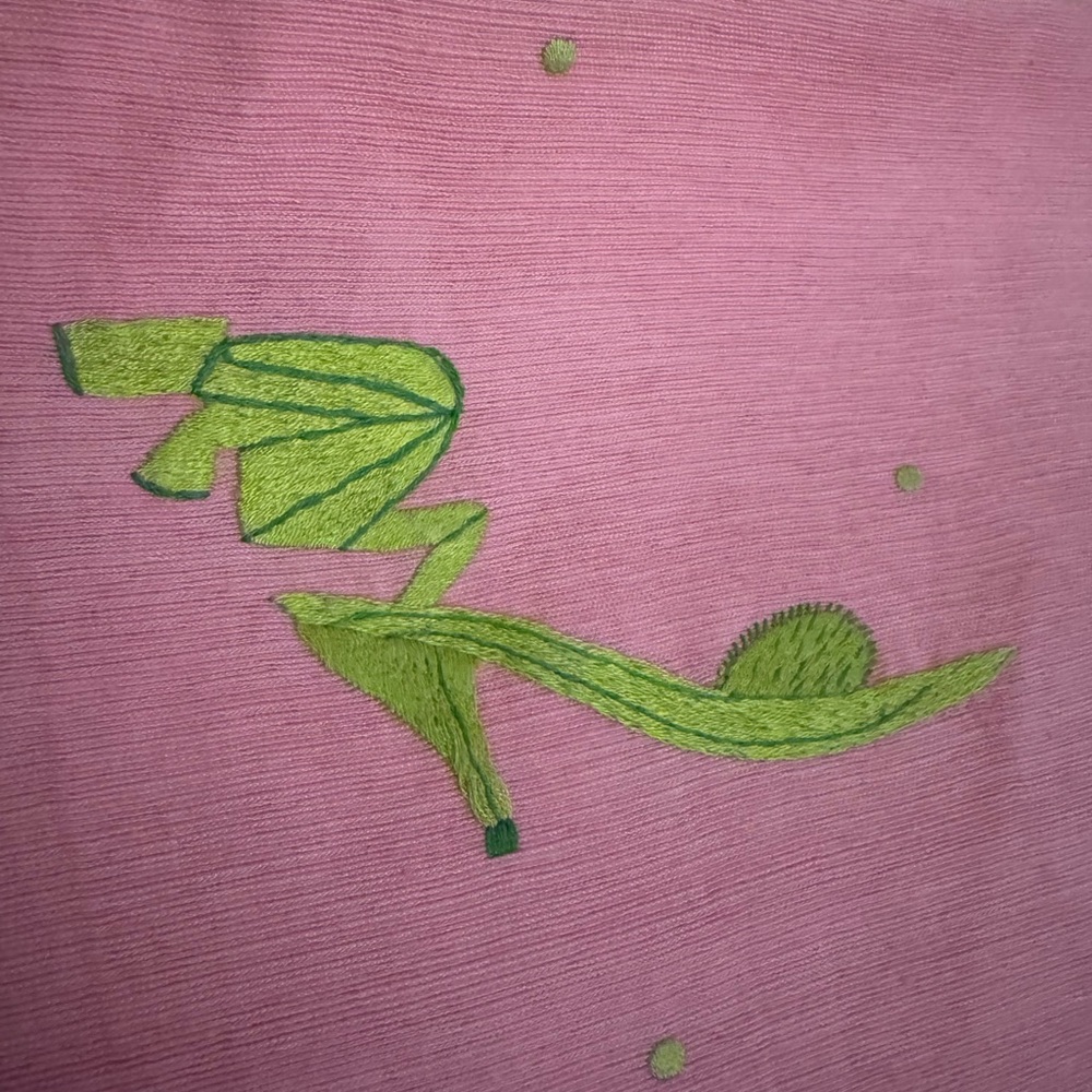 Travel Shoe Bag Pink Fabric with Embroidered Sandal
